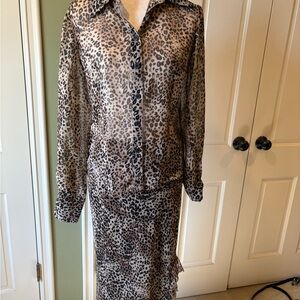 Newport News Leopard Print High Low Skirt Set